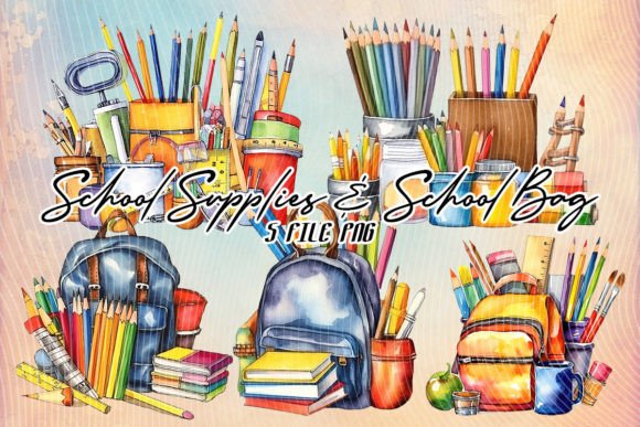 Back to School Backpack Pencil Clipart: High-Resolution Design Assets for Educators, Crafters & Small Business Owners